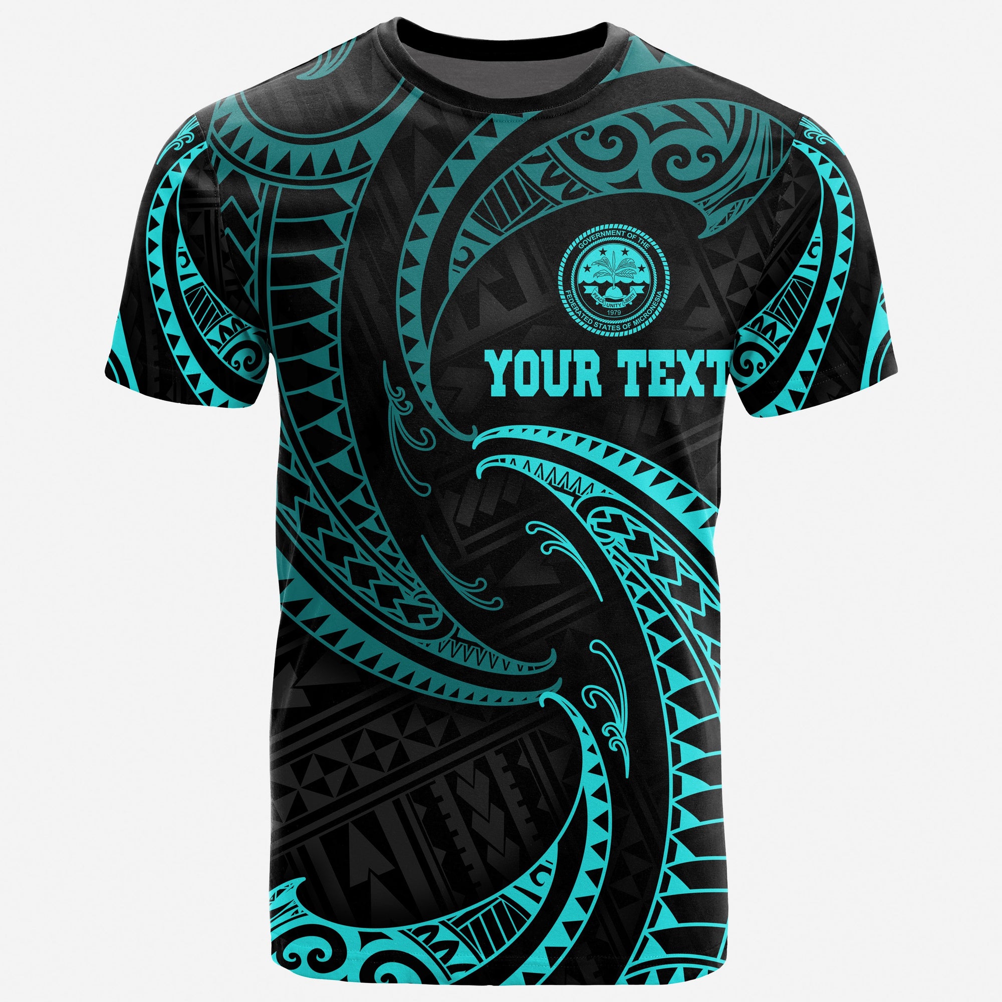 Federated States of Micronesia Custom T Shirt Neon Blue Tribal Wave Unisex Blue - Polynesian Pride