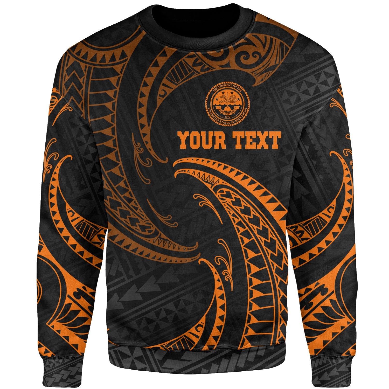 Federated States Of Micronesia Polynesian Custom Personalised Sweater - Orange Tribal Wave Unisex Orange - Polynesian Pride