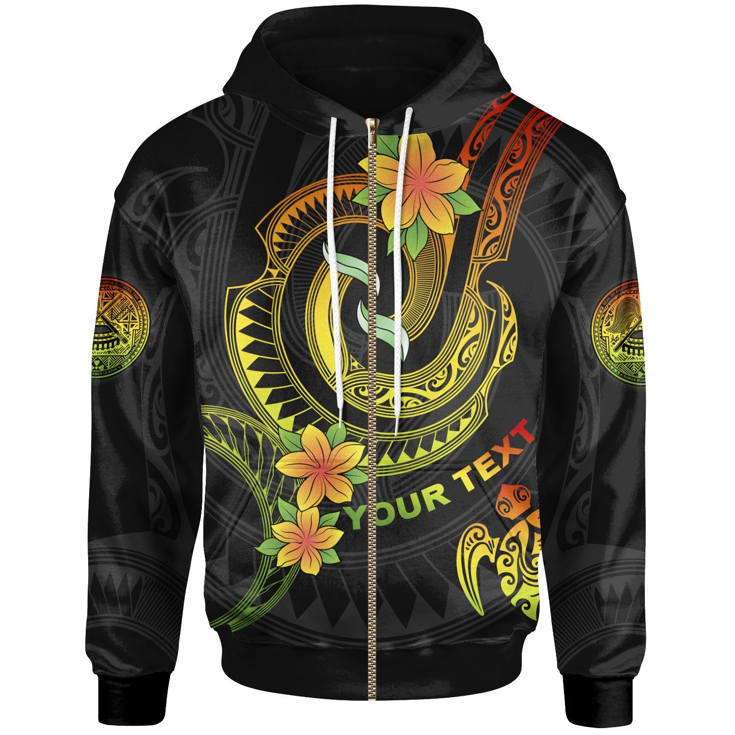 American Samoa Custom Zip up Hoodie Reggae Plumeria Flowers with Spiral Patterns Unisex Reggae - Polynesian Pride