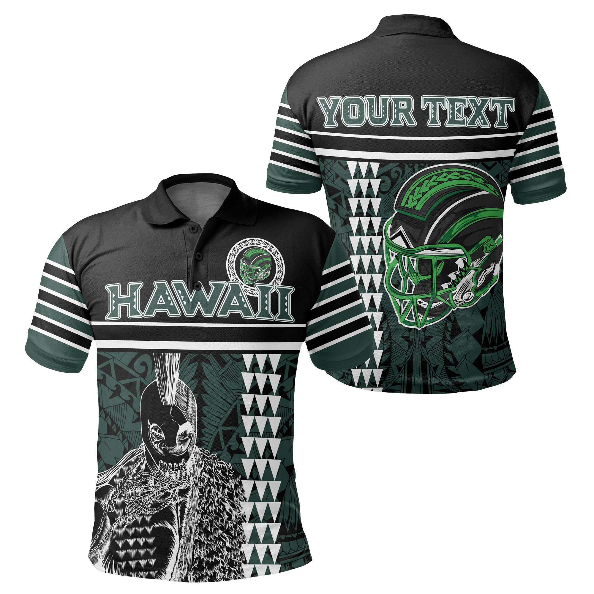 Custom Hawaii Kakau Polynesian Warrior Football Polo Shirt Rainbow Style Unisex Green - Polynesian Pride