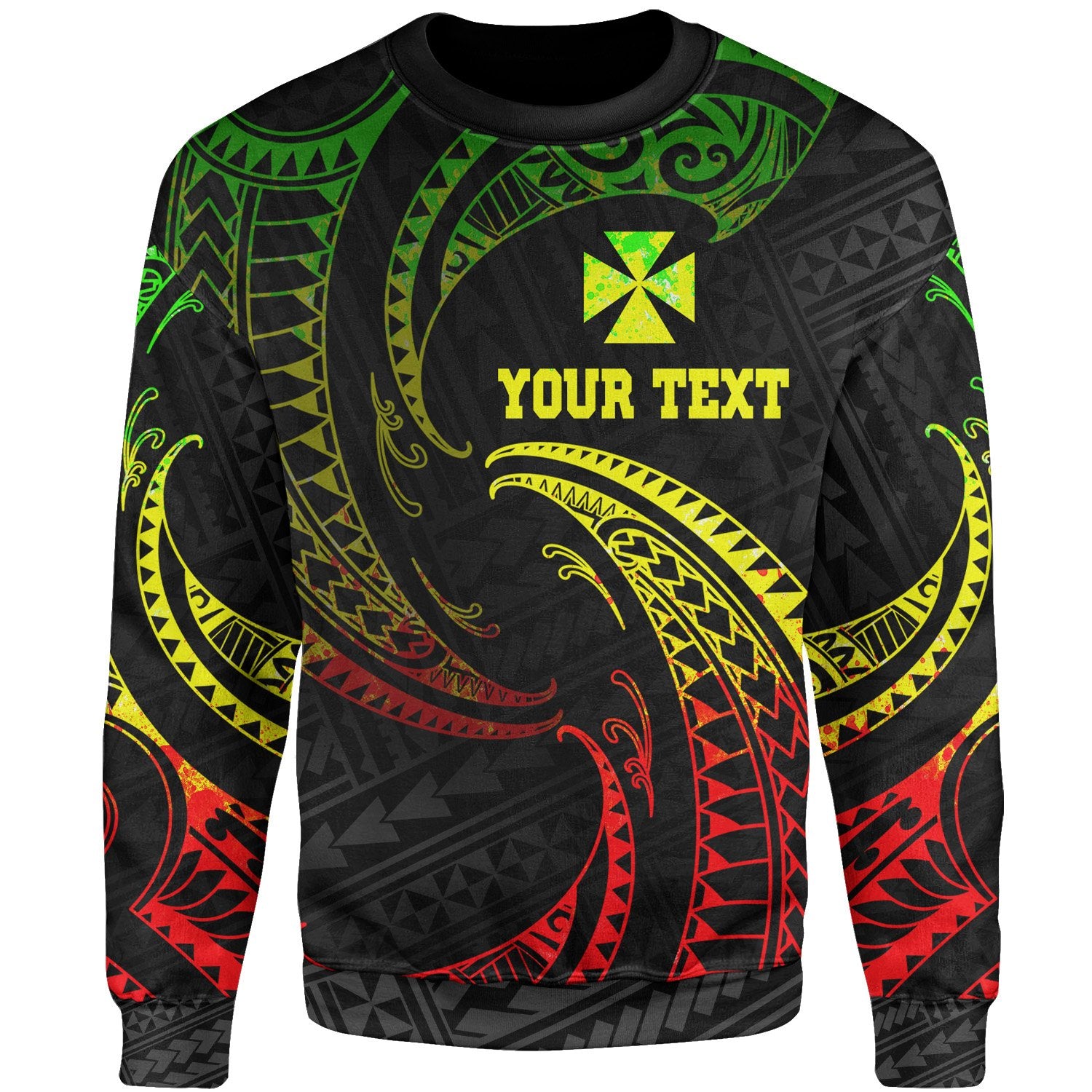 Wallis And Futuna Polynesian Custom Personalised Sweater - Reggae Tribal Wave Unisex Reggae - Polynesian Pride