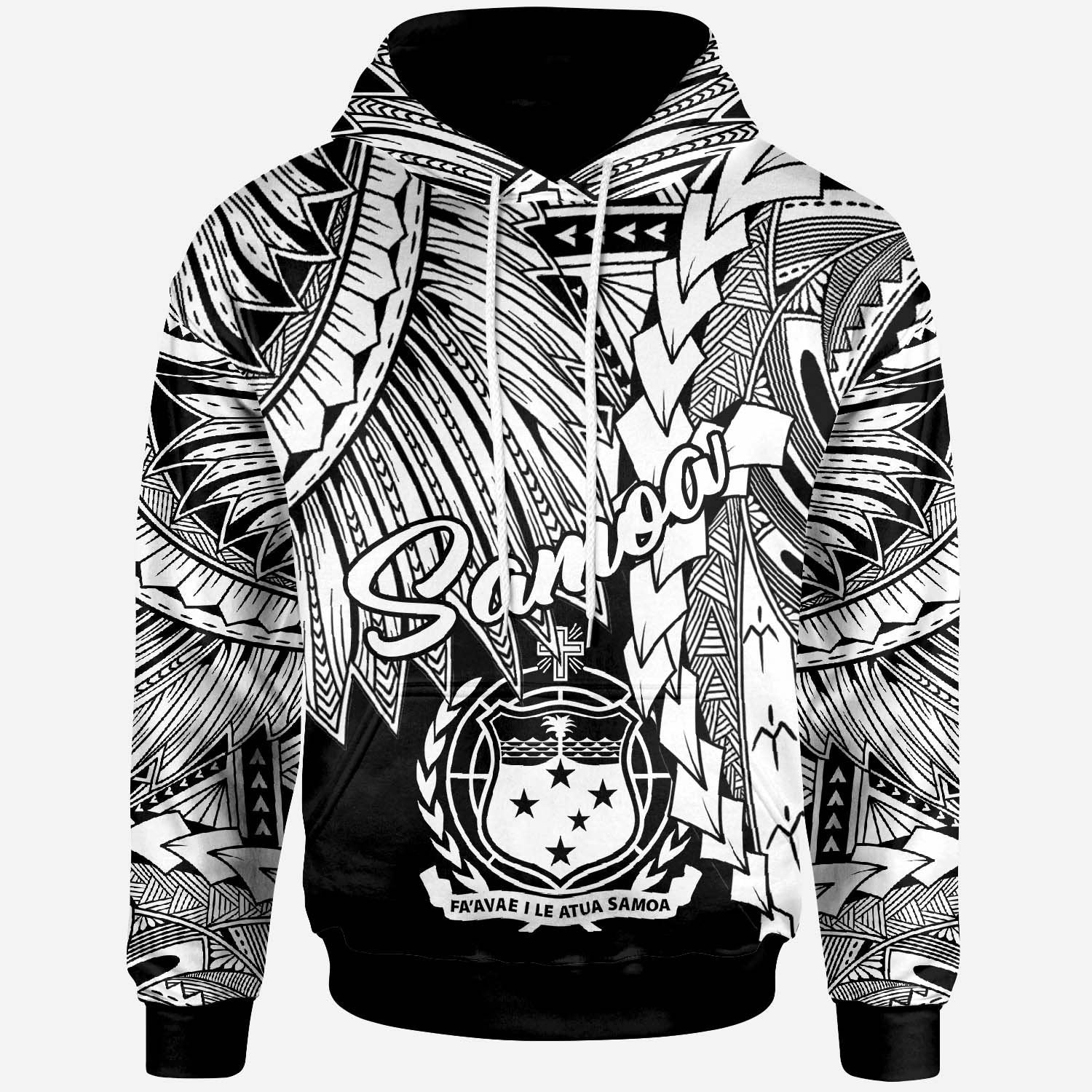 Samoa Polynesian Hoodie Tribal Wave Tattoo White Unisex White - Polynesian Pride