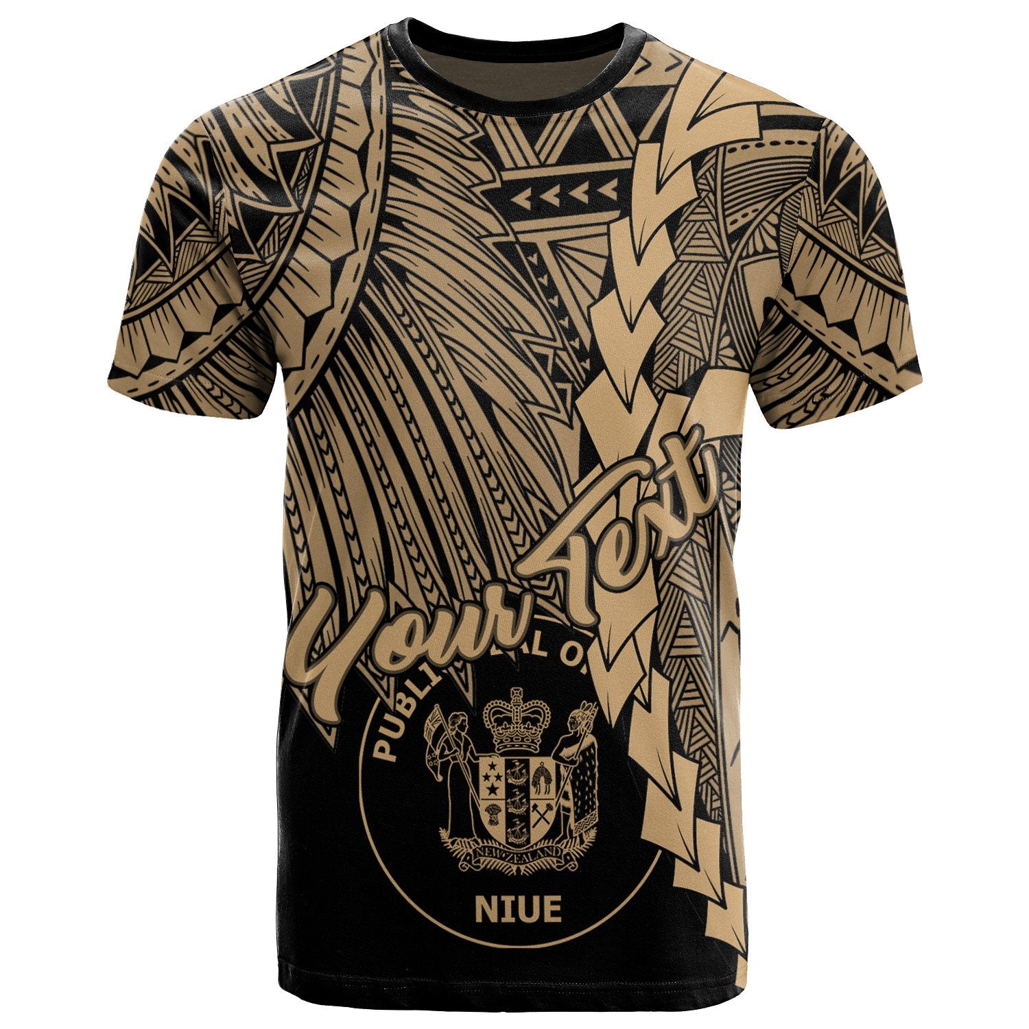 Niue Polynesian Custom T Shirt Tribal Wave Tattoo Gold Unisex Gold - Polynesian Pride