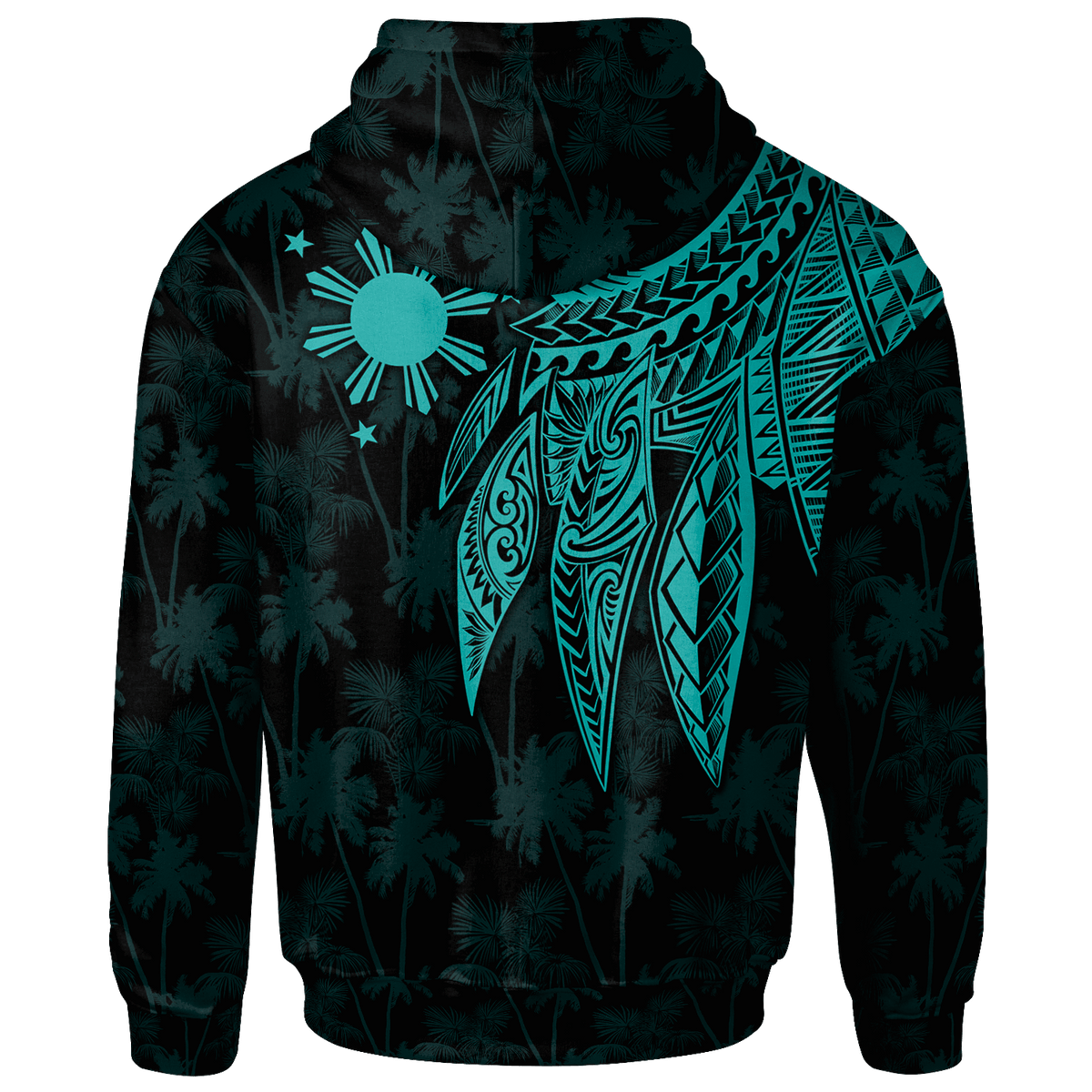 The Philippines Custom Zip up Hoodie Polynesian Wings (TurQuoiSe) - Polynesian Pride