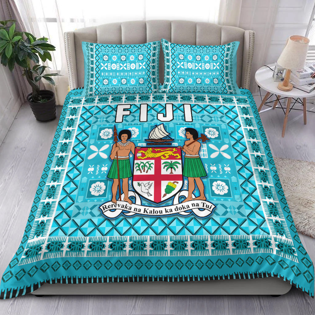 Fiji Bedding Set Pattern - Fijian Tapa Pattern Turquoise LT13 Turquoise - Polynesian Pride
