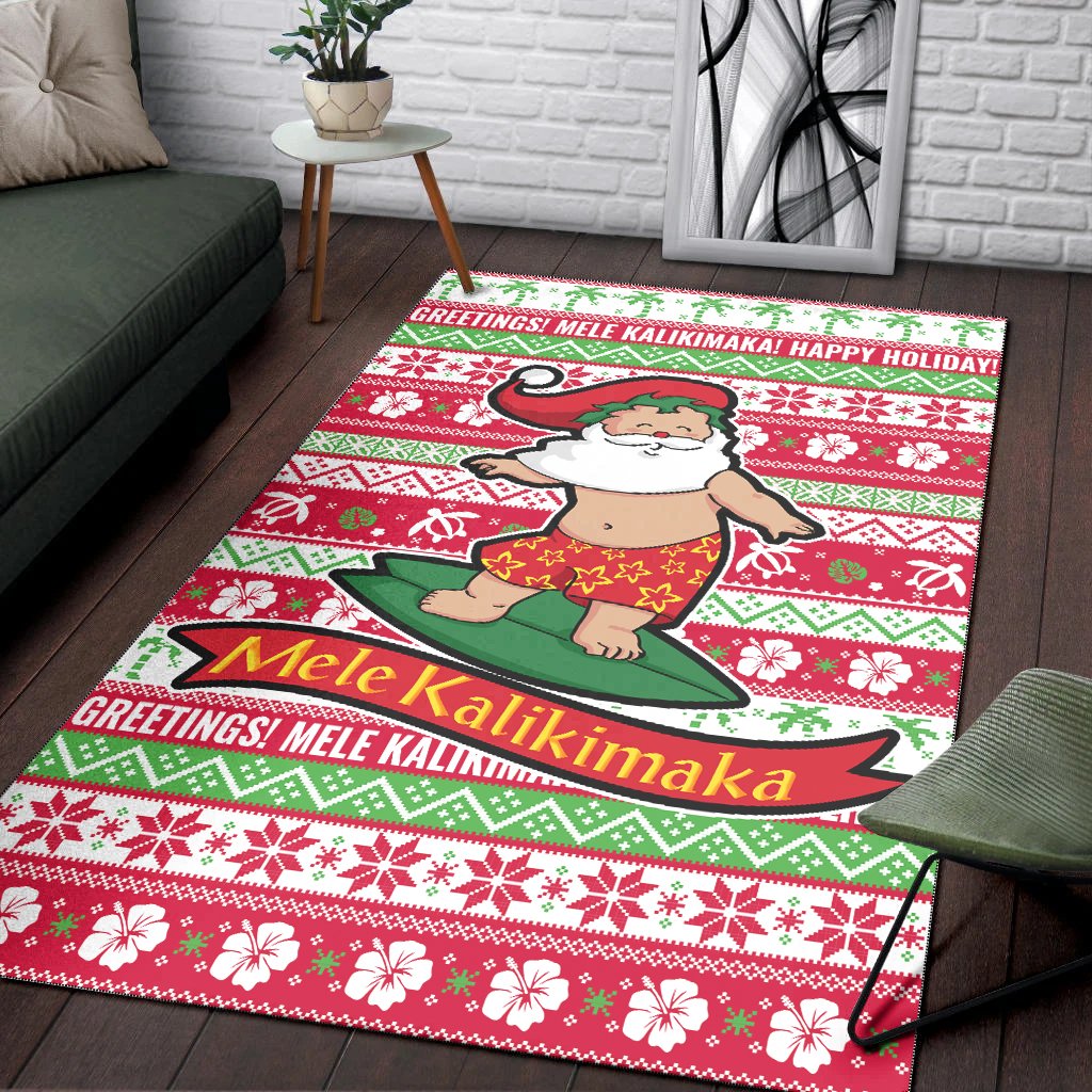 Hawaii Christmas Area Rug - Santa Surfing - Polynesian Pride