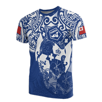 Tonga Pride T Shirt Tonga Flag Coat of Arms Polynesian Tattoo (Bright Blue) Unisex Blue - Polynesian Pride