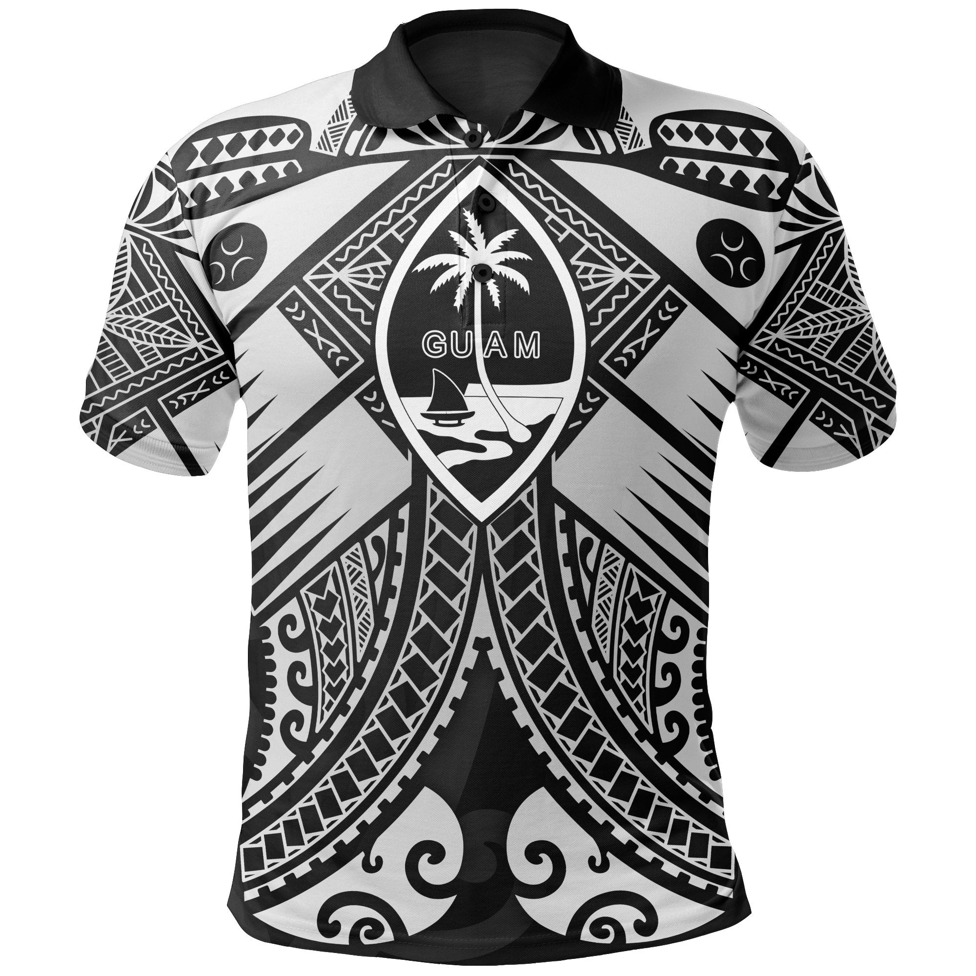 Guam Polynesian Polo Shirt Guam White Seal with Polynesian Tattoo Ver 01 Unisex White - Polynesian Pride