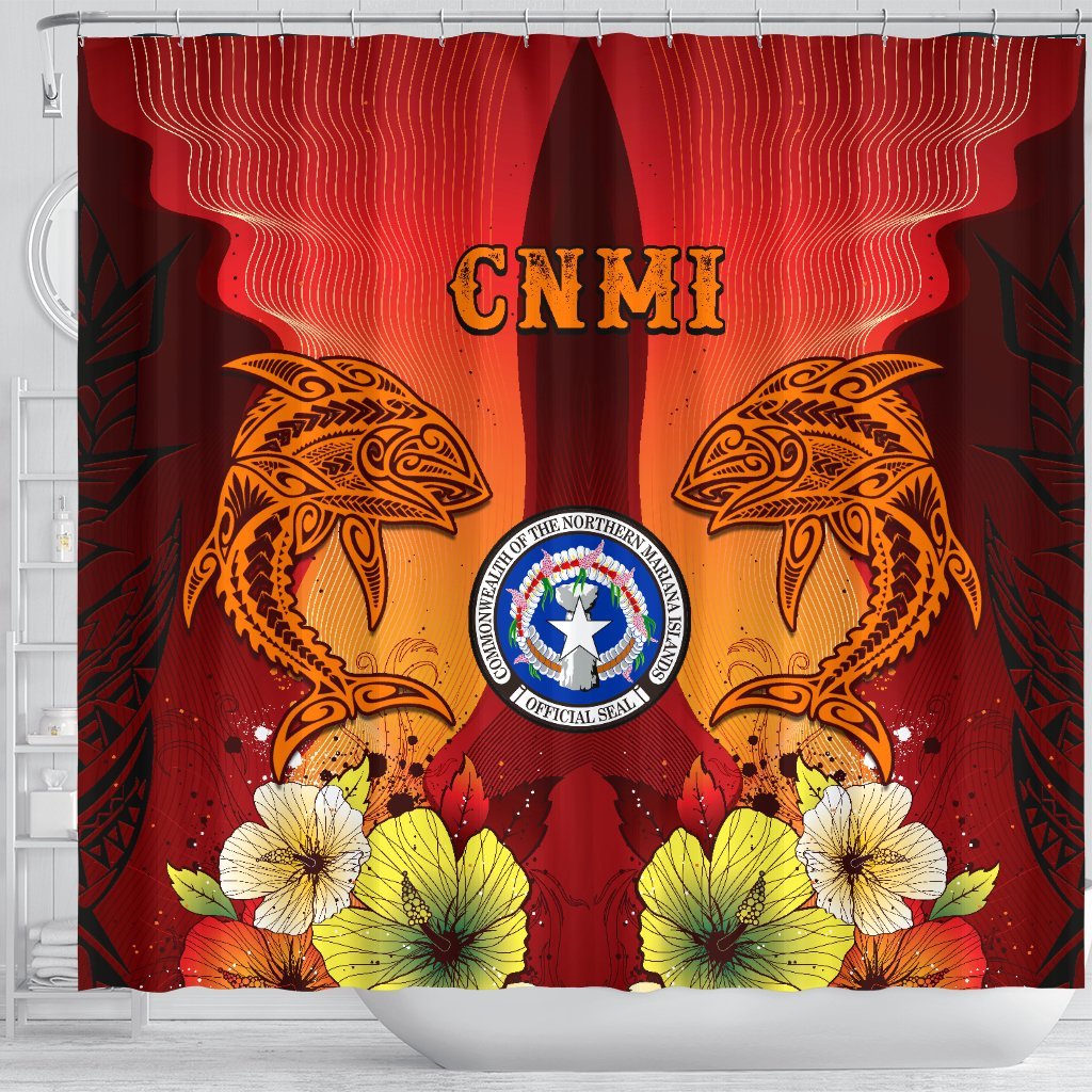 Northern Mariana Islands Shower Curtains - Tribal Tuna Fish - Polynesian Pride