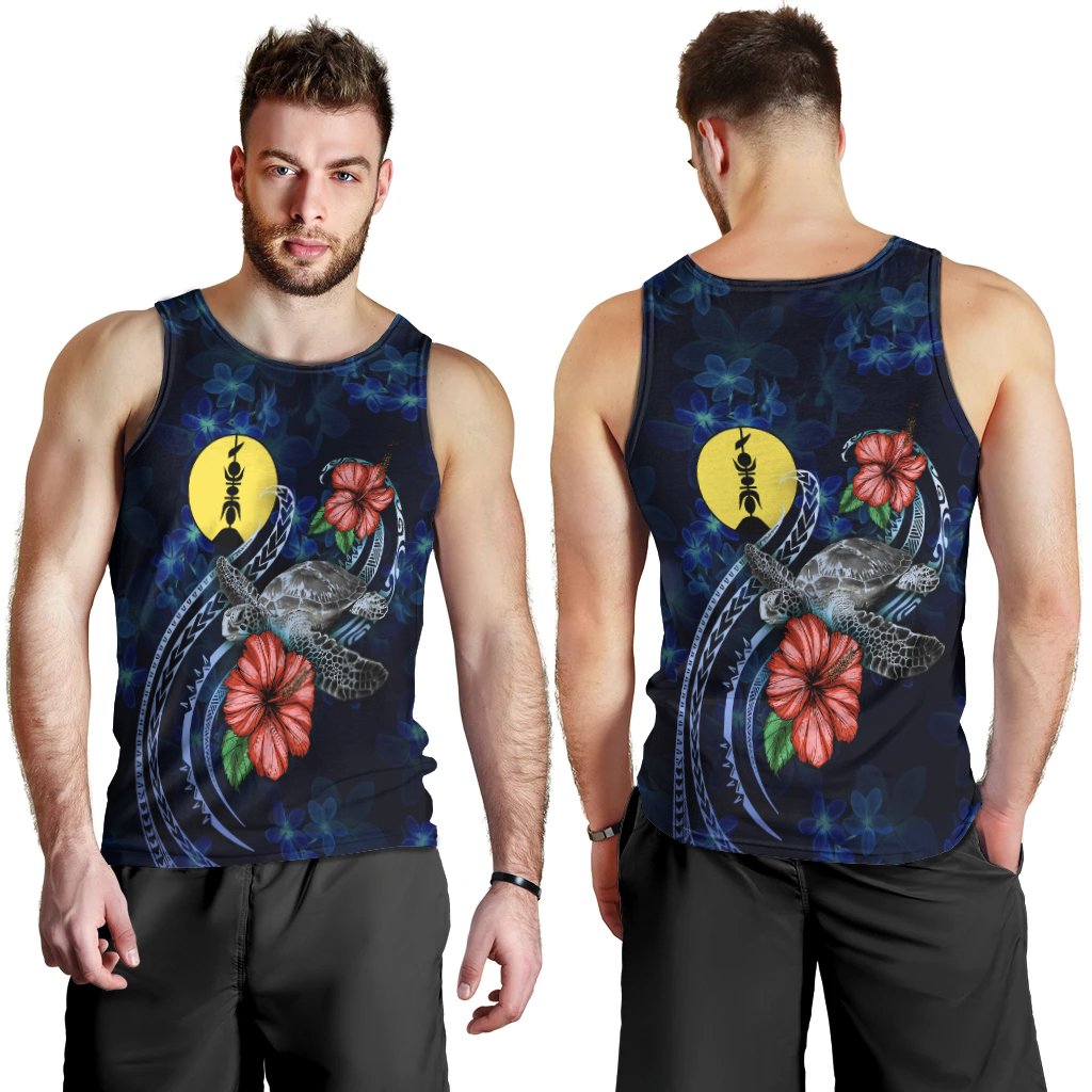 New Caledonia Polynesian Men Tank Top - Blue Turtle Hibiscus Blue - Polynesian Pride