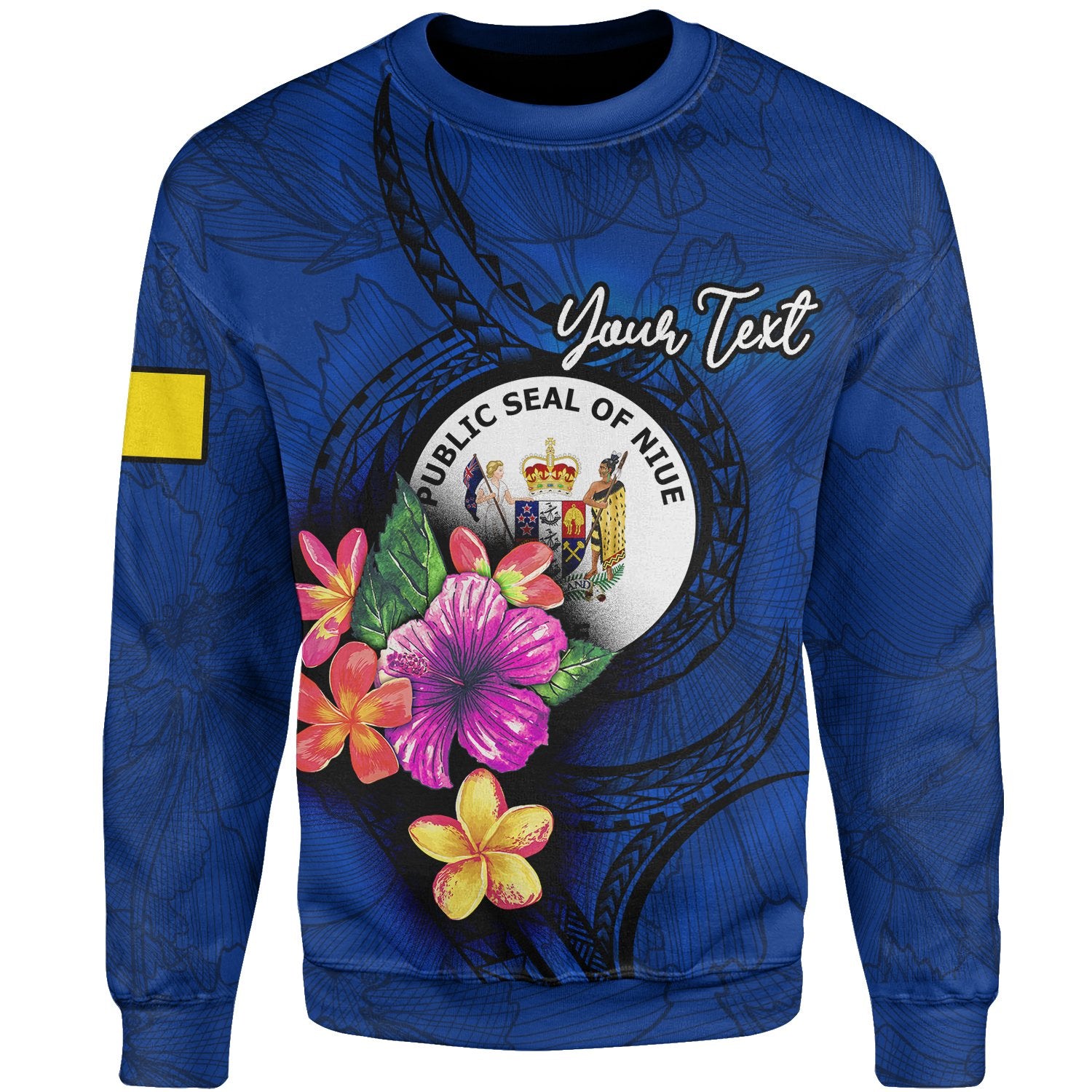 Niue Polynesian Custom Personalised Sweater - Floral With Seal Blue Unisex Blue - Polynesian Pride