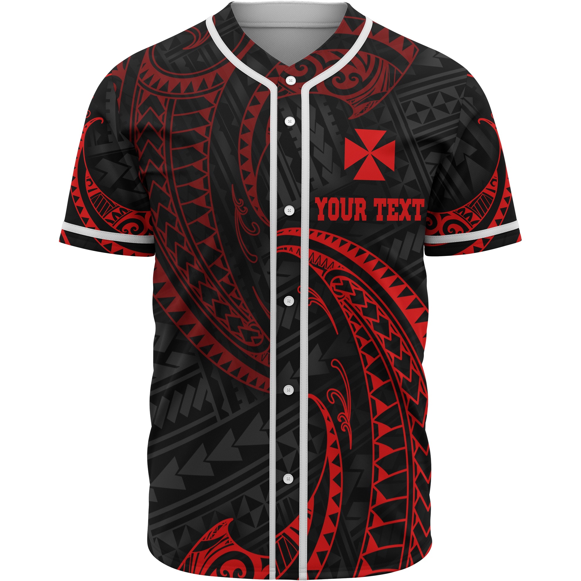 Wallis and Futuna Polynesian Custom Personalised Baseball Shirt - Red Tribal Wave Unisex Red - Polynesian Pride