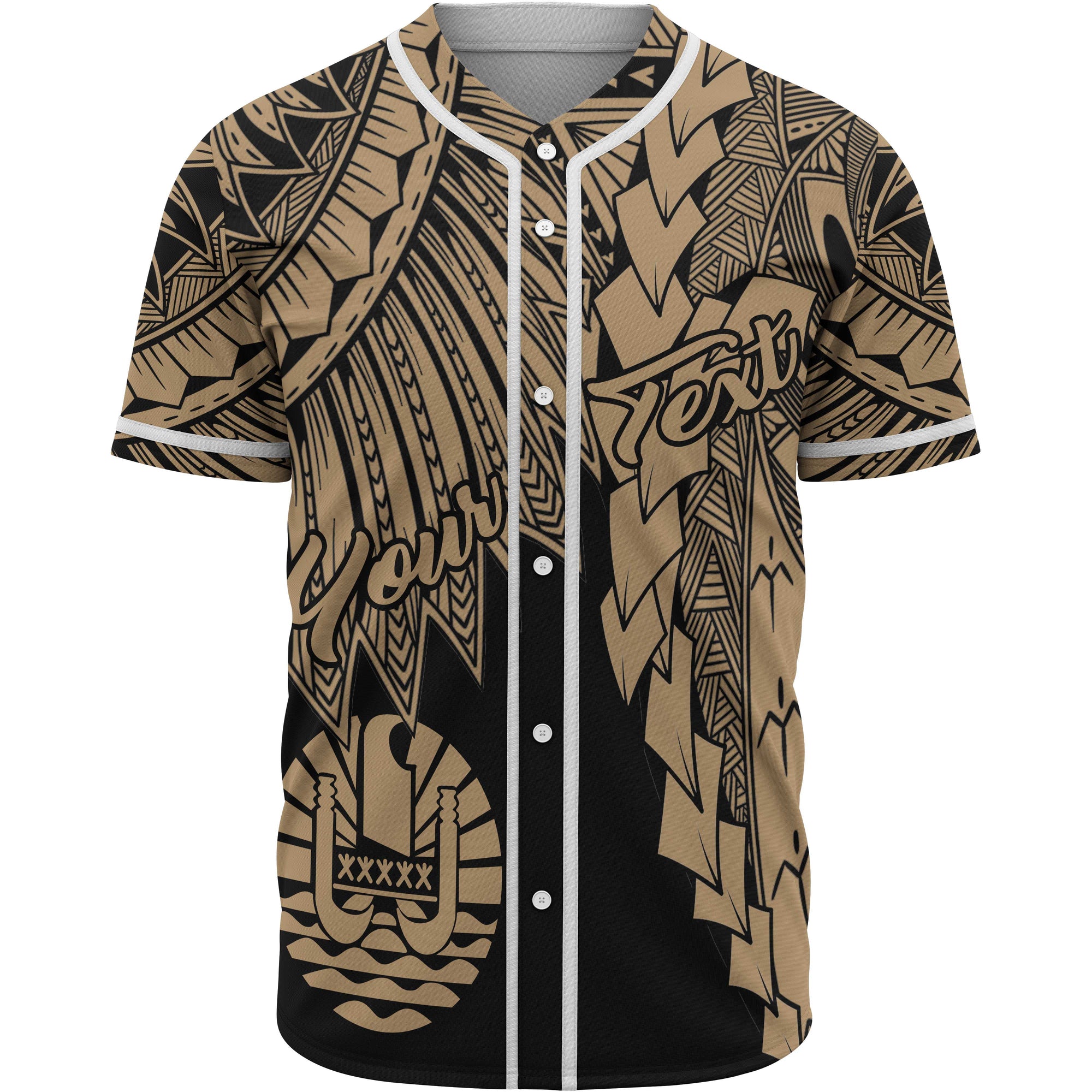 Tahiti Polynesian Custom Personalised Baseball Shirt - Tribal Wave Tattoo Gold Unisex Gold - Polynesian Pride