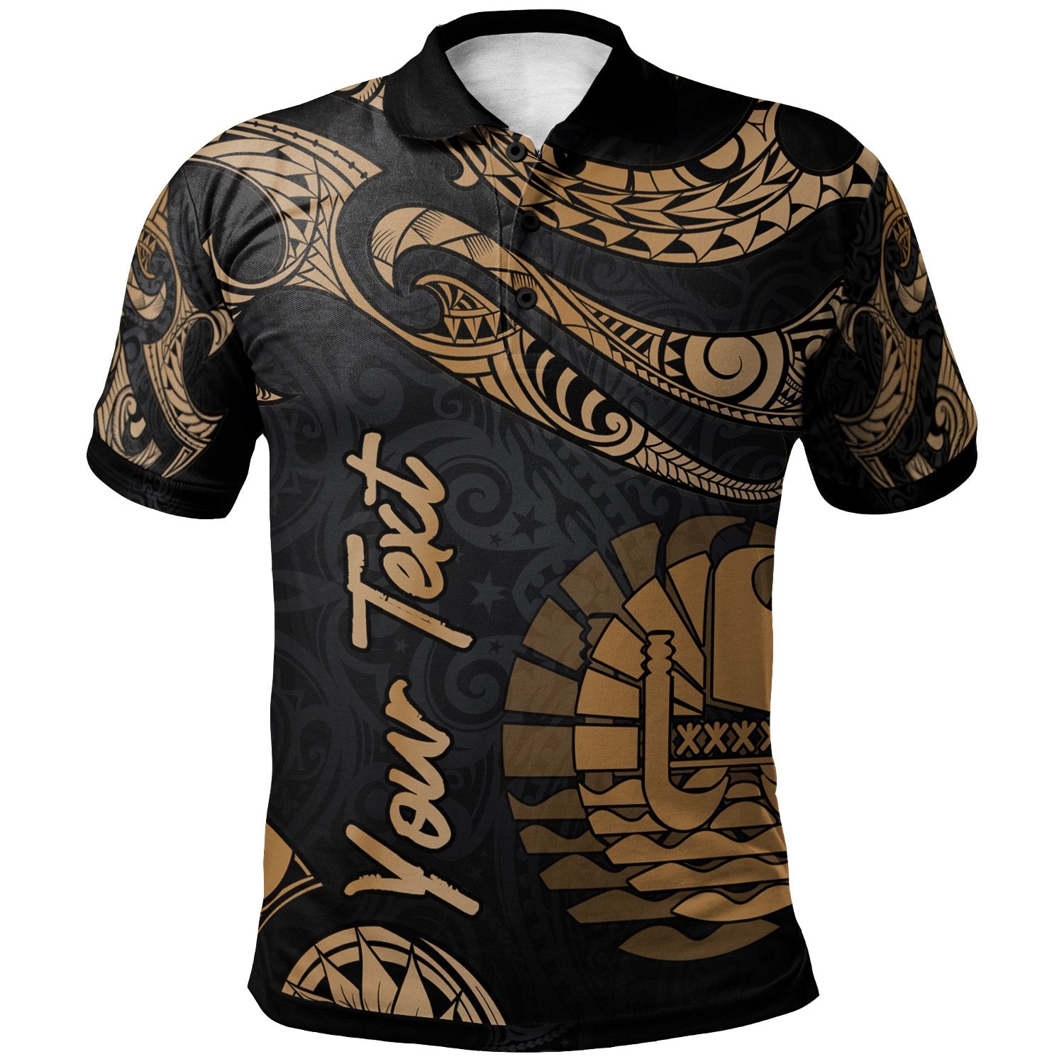 Tahiti Custom Polo Shirt Polynesian Tattoo Gold Version Unisex Gold - Polynesian Pride