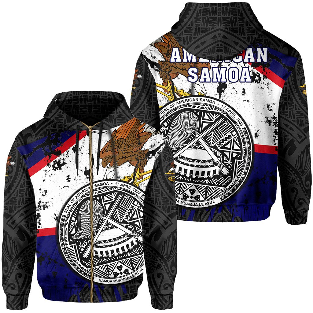 American Samoa Seal Hoodie (Zipper) My Blood Zip Hoodie Black - Polynesian Pride