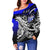 Northern Mariana Islands Women's Off Shoulder Sweaters - Tribal Jungle Pattern Blue Color - Polynesian Pride