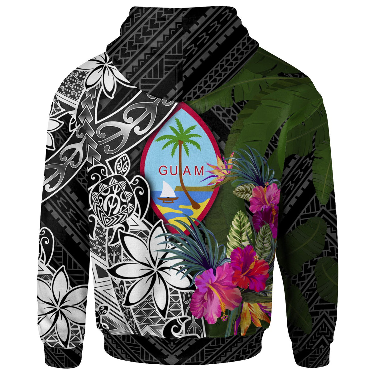 Guam Custom Hoodie Turtle Plumeria Banana Leaf - Polynesian Pride