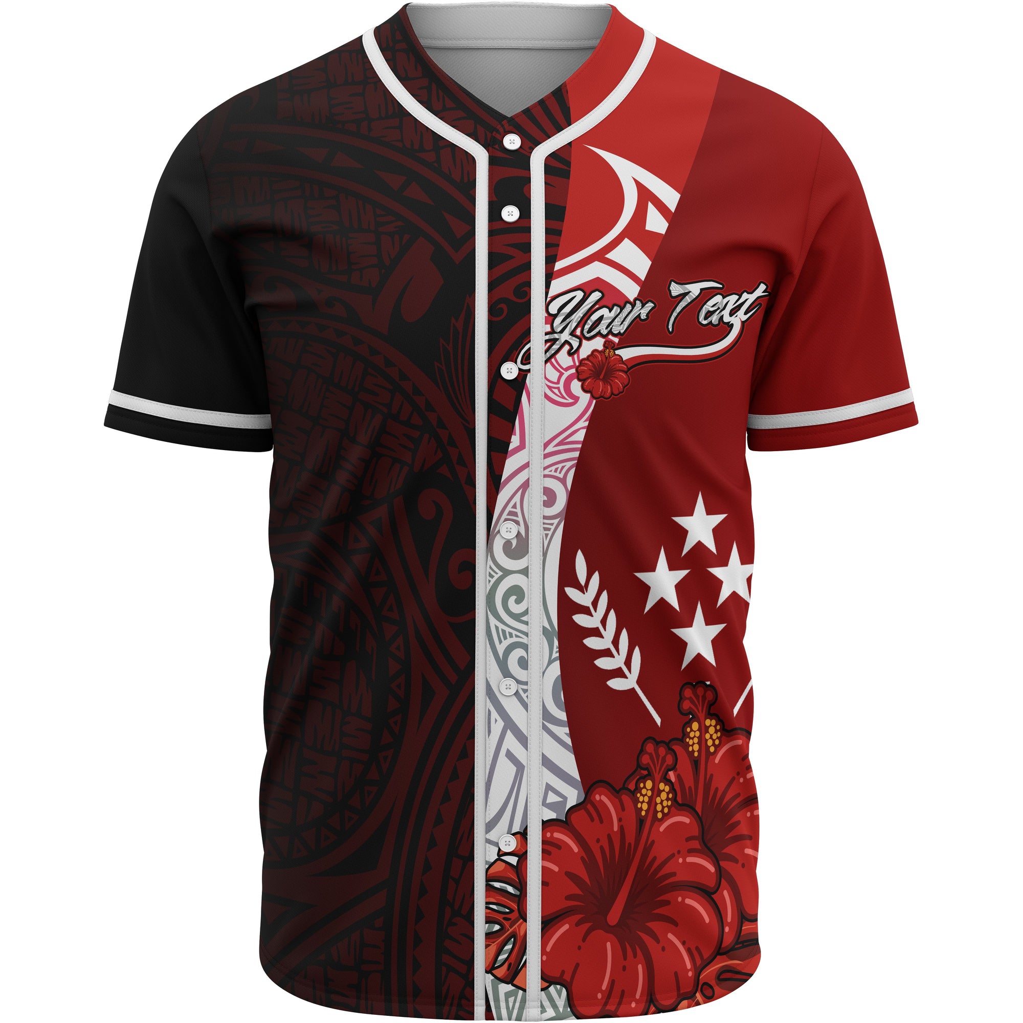 Kosrae Polynesian Custom Personalised Baseball Shirt - Coat Of Arm With Hibiscus Unisex Red - Polynesian Pride