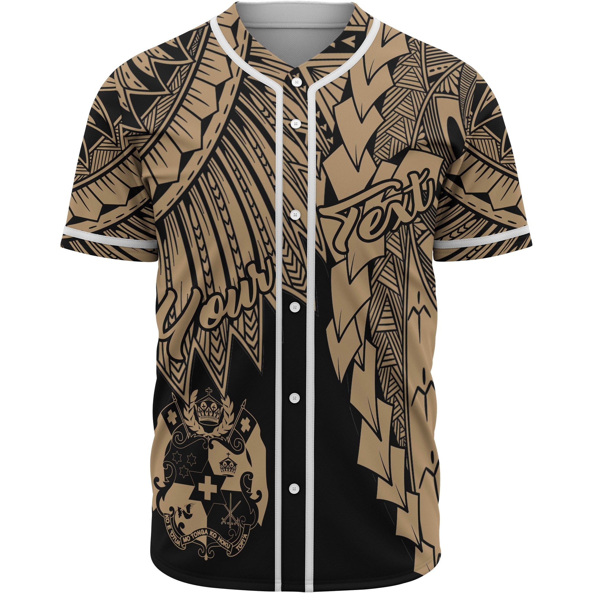 Tonga Polynesian Custom Personalised Baseball Shirt - Tribal Wave Tattoo Gold Unisex Gold - Polynesian Pride