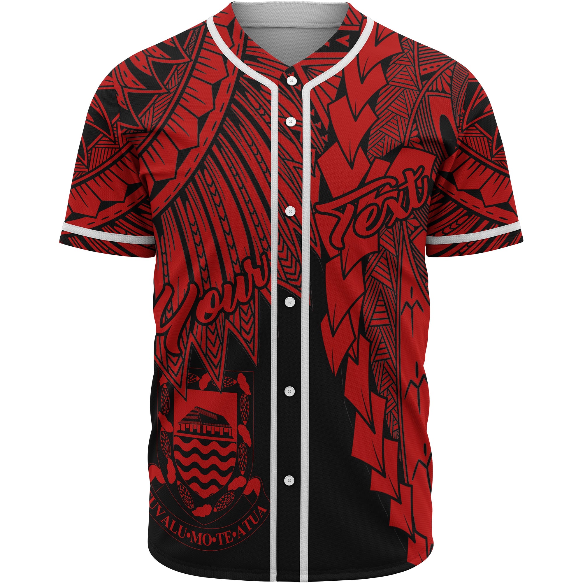 Tuvalu Polynesian Custom Personalised Baseball Shirt - Tribal Wave Tattoo Red Unisex Red - Polynesian Pride