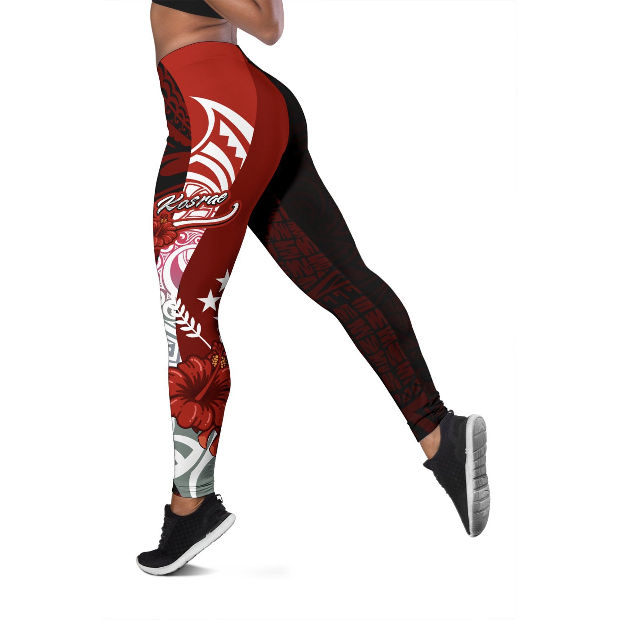 Kosrae Micronesia Legging - Coat Of Arm With Hibiscus Red - Polynesian Pride