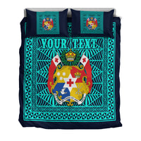 (Custom Personalised) Tonga Pattern Bedding Set Coat of Arms - Navy and Turquoise LT4 - Polynesian Pride