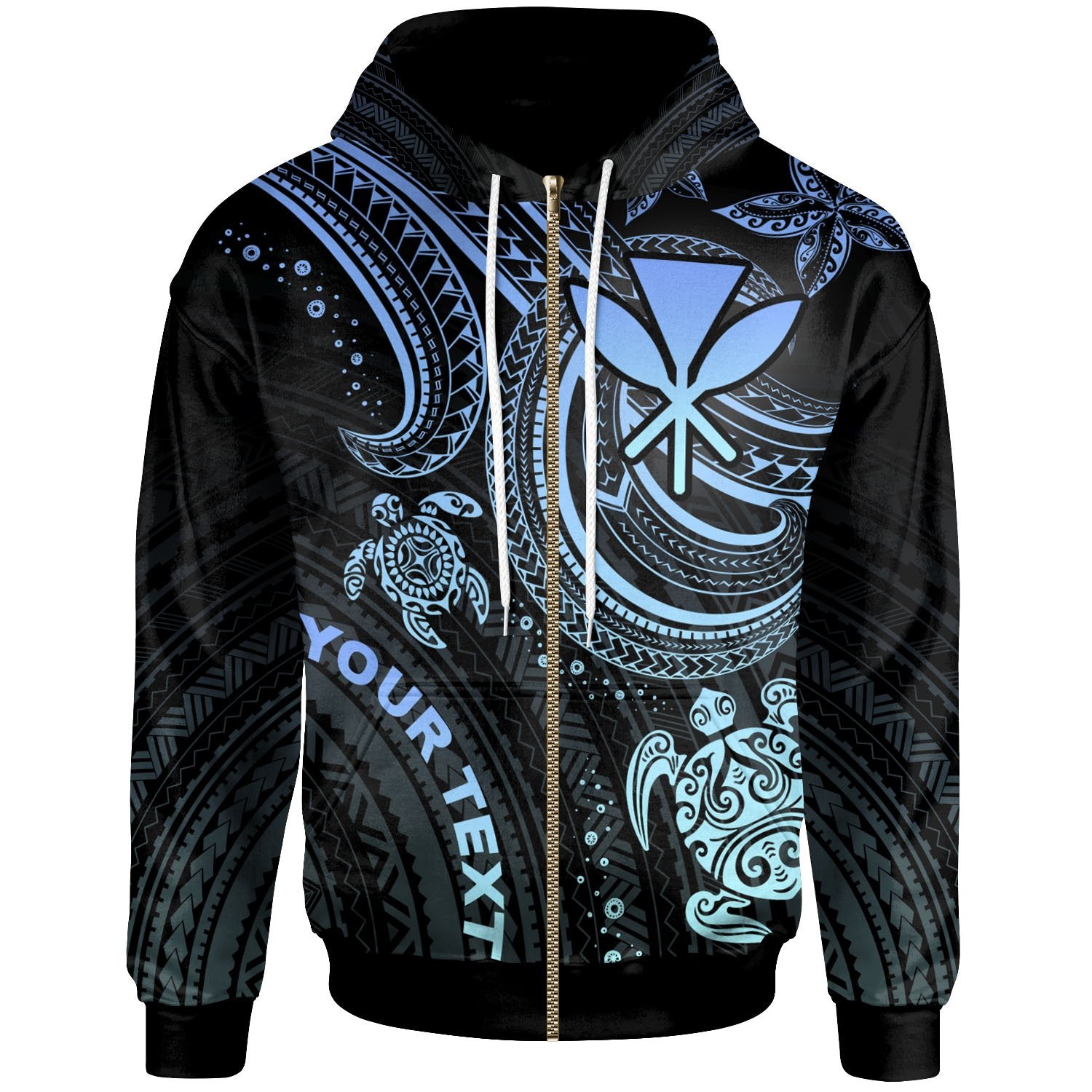 Hawaii Custom Zip up Hoodie Blue Turtle Unisex Blue - Polynesian Pride