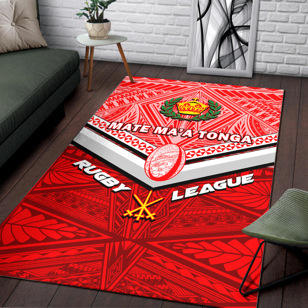 Tonga Rugby Mate Ma'a Tonga Tapa Pattern Area Rug - LT2 RED - Polynesian Pride