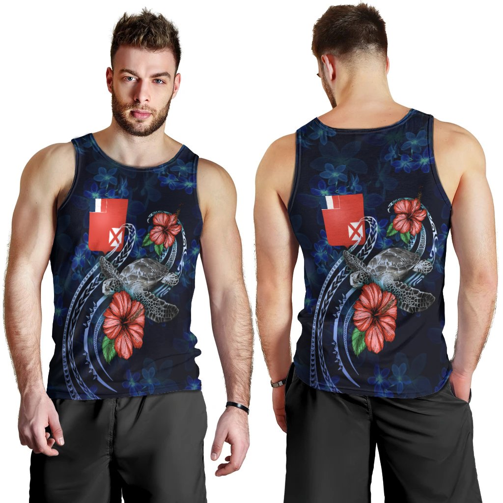 Wallis and Futuna Polynesian Men Tank Top - Blue Turtle Hibiscus Blue - Polynesian Pride