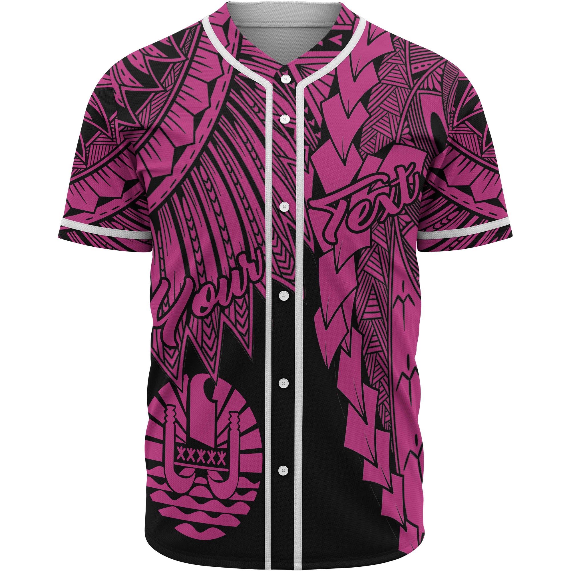 Tahiti Polynesian Custom Personalised Baseball Shirt - Tribal Wave Tattoo Pink Unisex Pink - Polynesian Pride