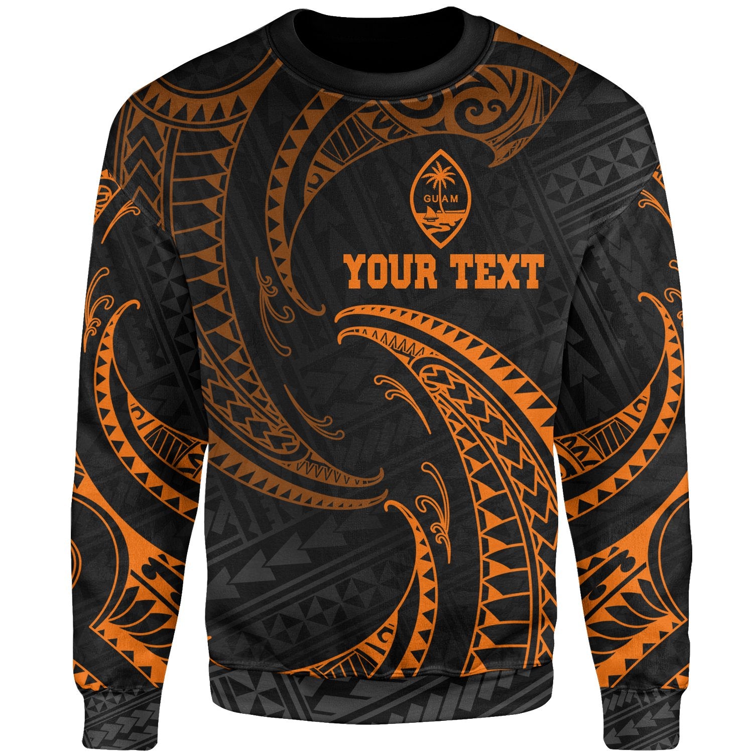 Guam Polynesian Custom Personalised Sweater - Orange Tribal Wave Unisex Orange - Polynesian Pride