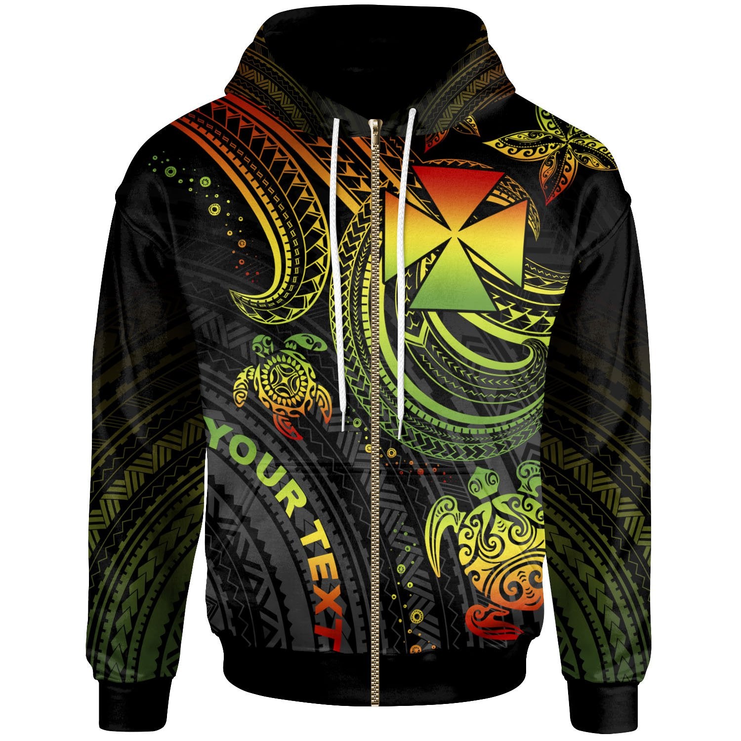 Wallis and Futuna Custom Zip up Hoodie Reggae Turtle Unisex Reggae - Polynesian Pride