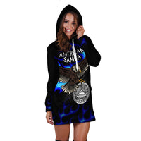 American Samoa Polynesian Hoodie Dress - Eagle With Flame Blue - Polynesian Pride