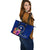 Chuuk Micronesia Custom Personalised Leather Tote Bag - Floral With Seal Blue - Polynesian Pride