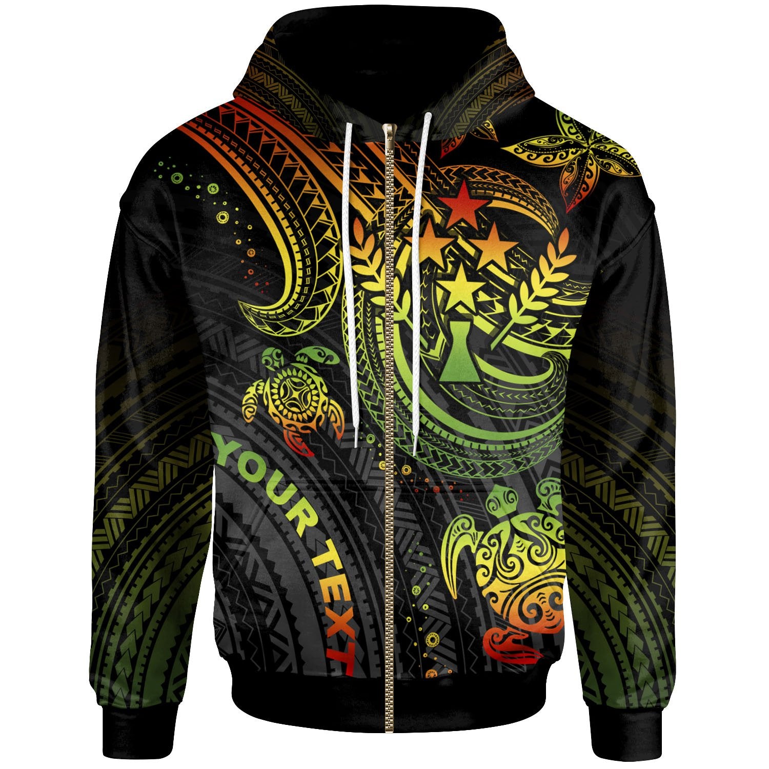 Kosrae Custom Zip up Hoodie Reggae Turtle Unisex Reggae - Polynesian Pride