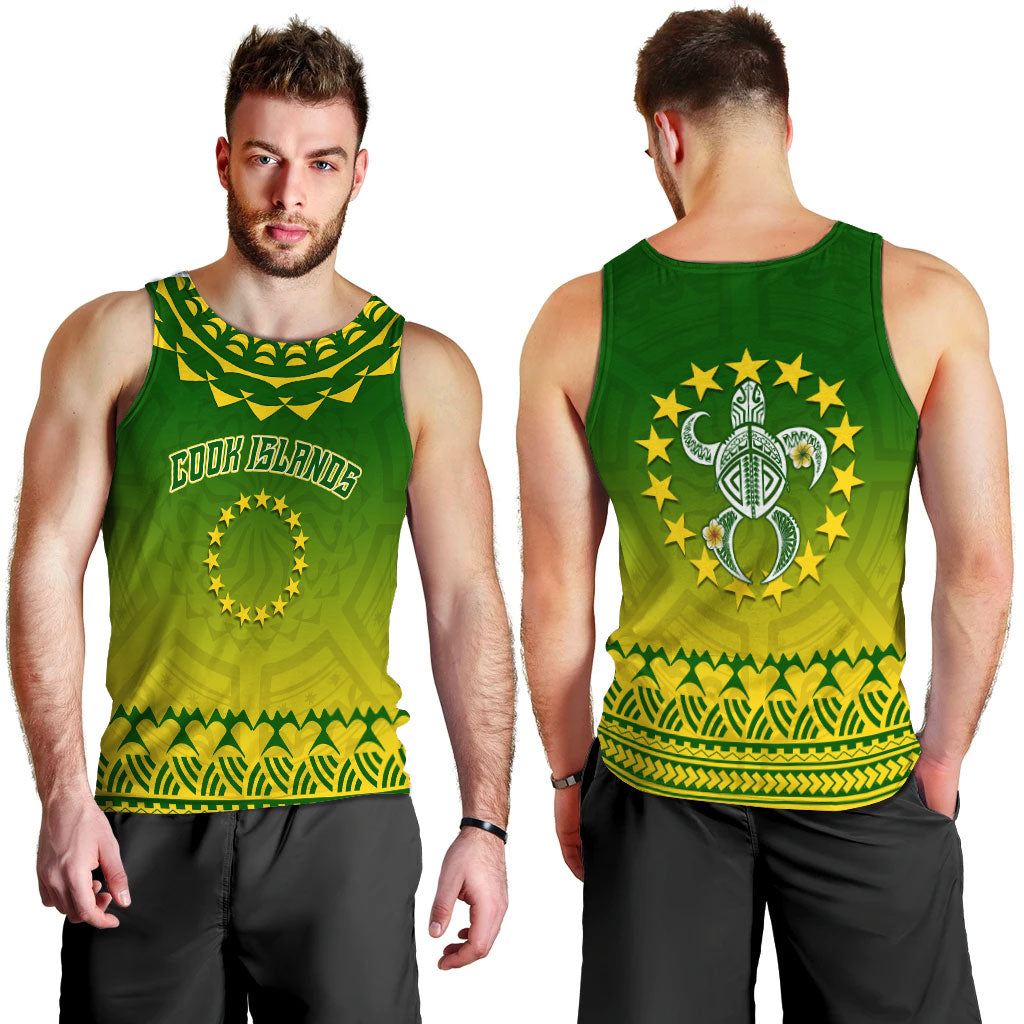 Cook Islands Turtle With Tribal Men Tank Top - LT12 Green - Polynesian Pride