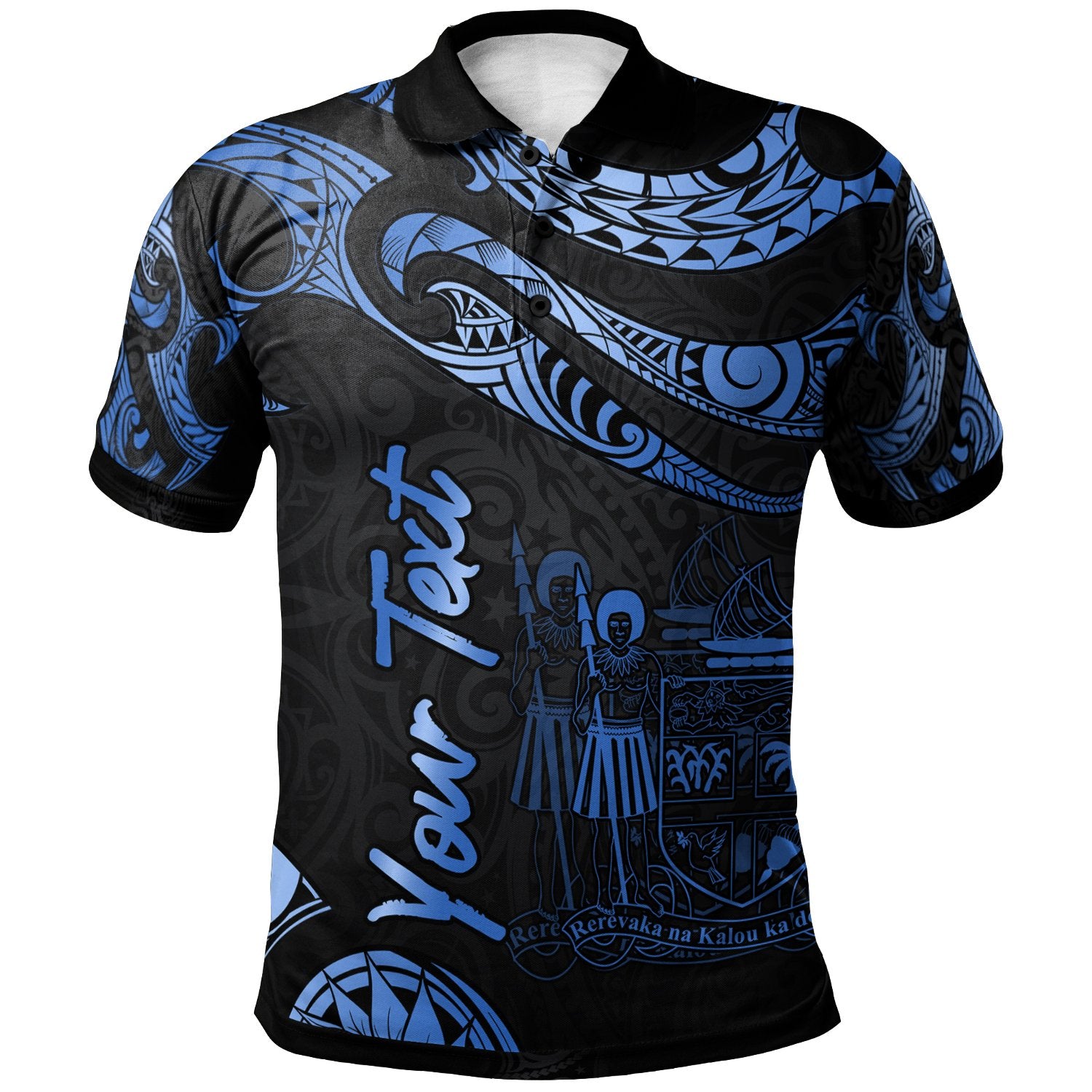 Fiji Custom Polo Shirt Polynesian Tattoo Blue Version Unisex Blue - Polynesian Pride