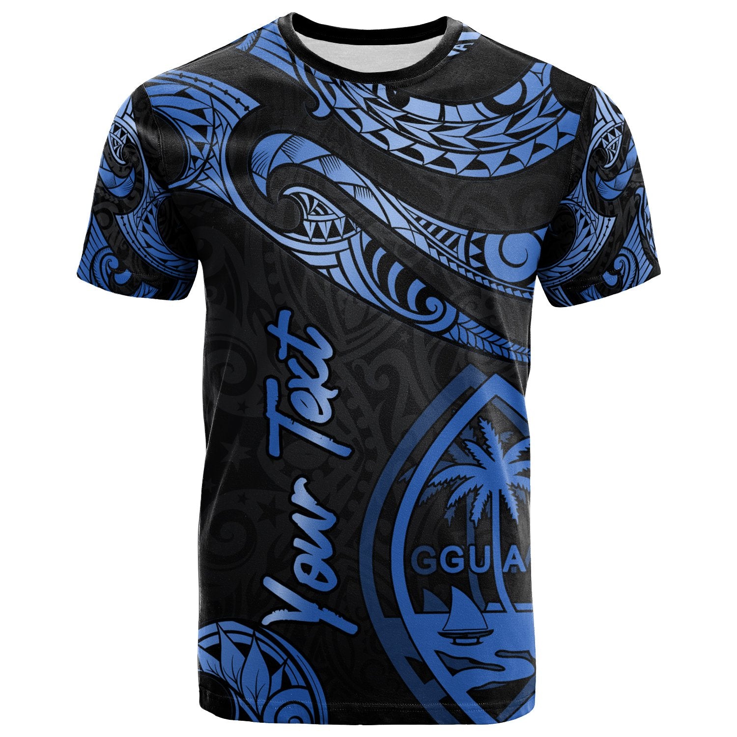 Guam Polynesian Custom T Shirt Polynesian Tattoo Blue Version Unisex Blue - Polynesian Pride