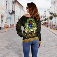 Cook Islands Women's Off Shoulder Sweater - Polynesian Gold Patterns Collection - Polynesian Pride
