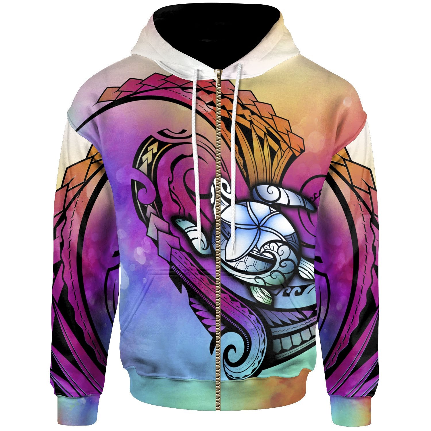 Polynesian Zip up Hoodie Sea Turtle Drawing Unisex Purple - Polynesian Pride