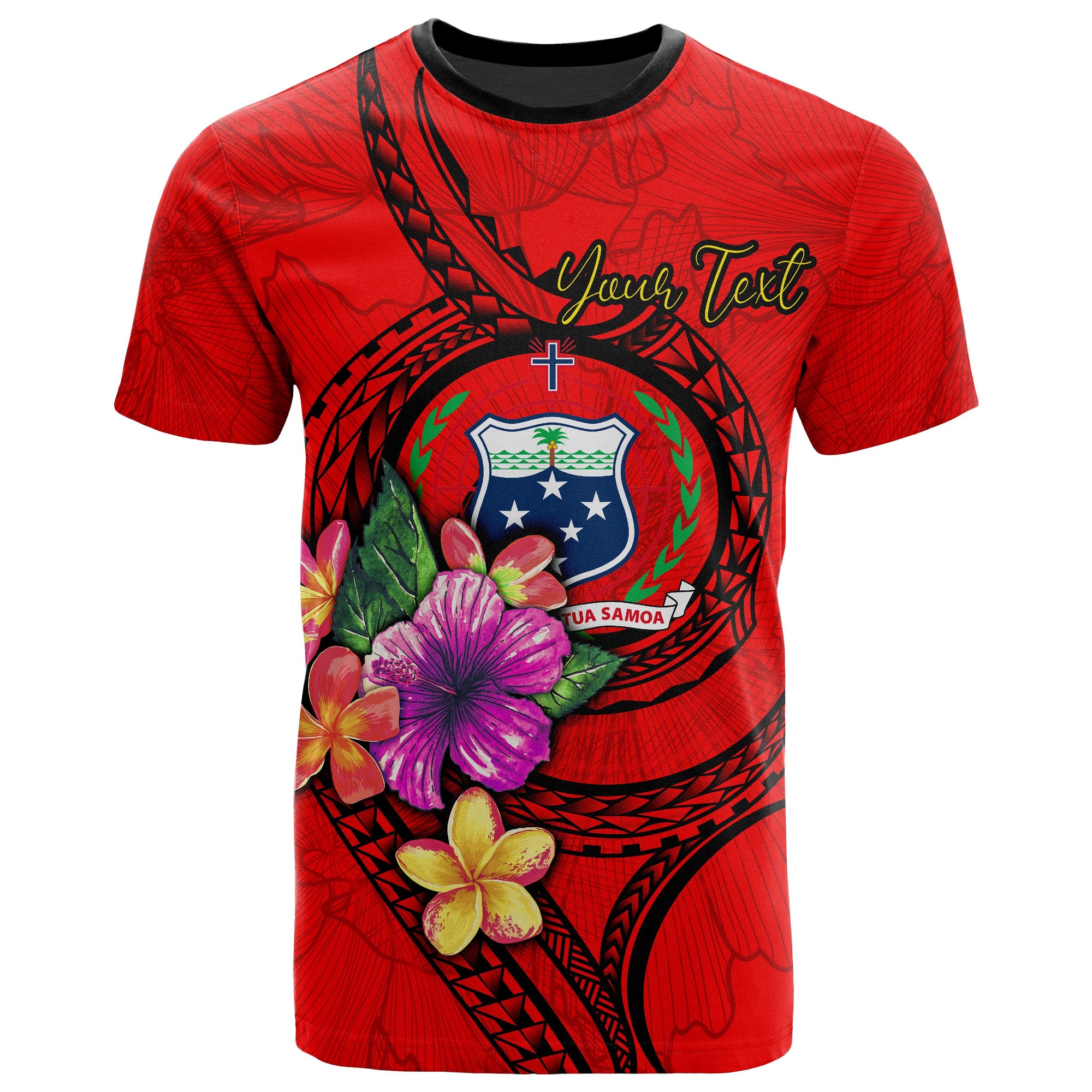 Samoa Polynesian Custom T shirt Floral With Seal Red Unisex Red - Polynesian Pride