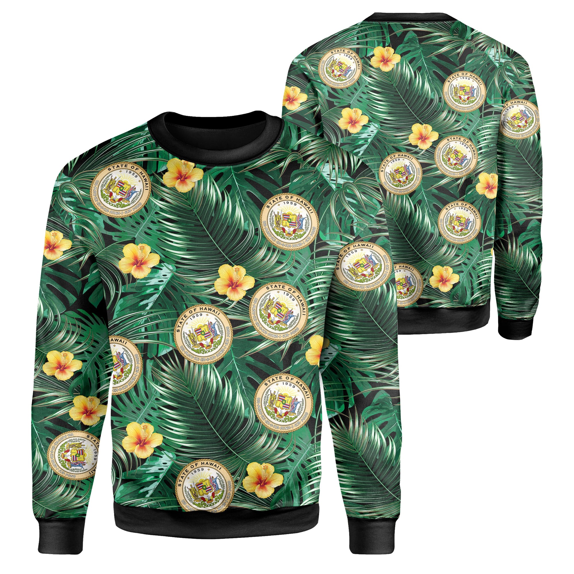 Hawaii Map Coat Of Arms Tropical Summer Style Sweatshirt Unisex Green - Polynesian Pride