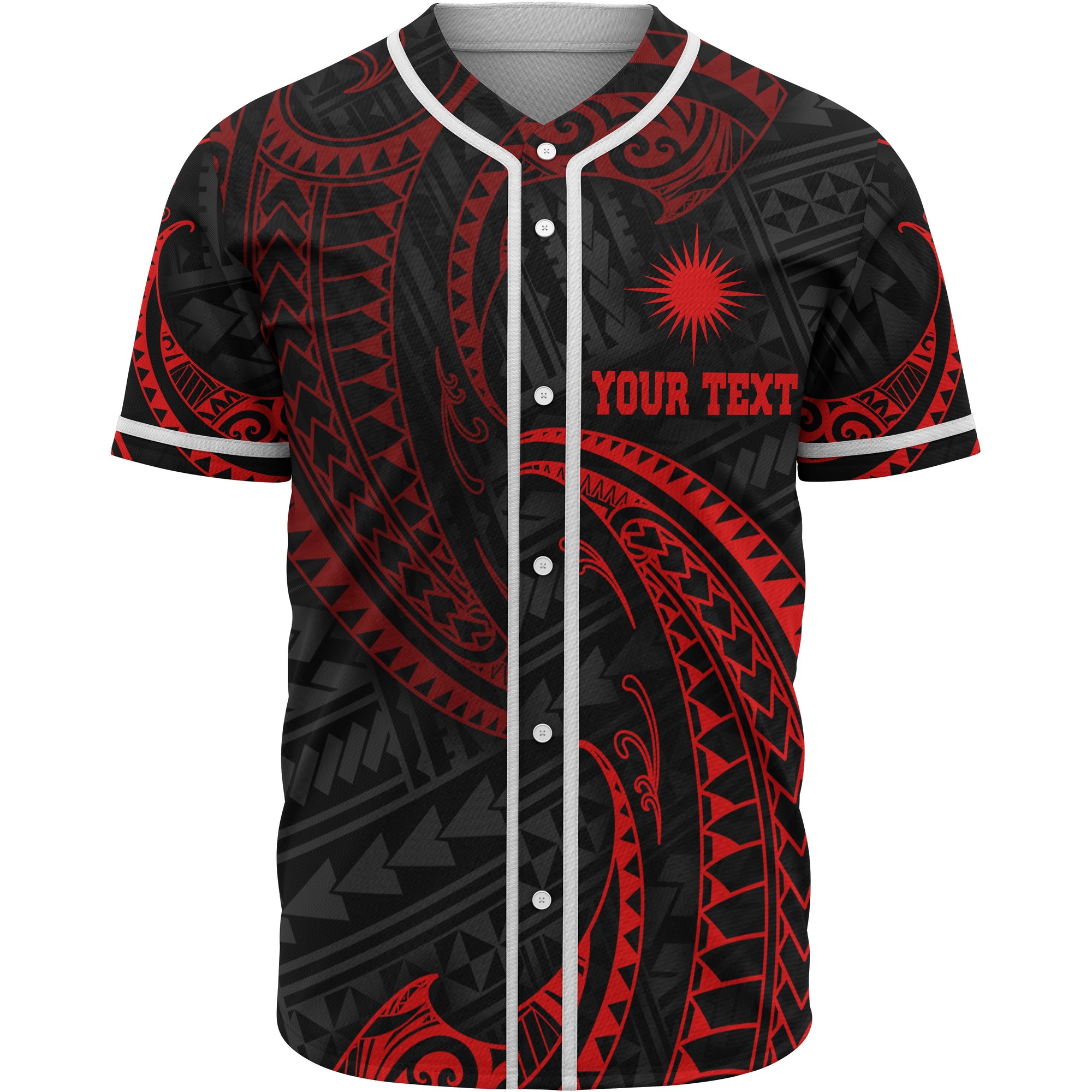 Marshall Islands Polynesian Custom Personalised Baseball Shirt - Red Tribal Wave Unisex Red - Polynesian Pride