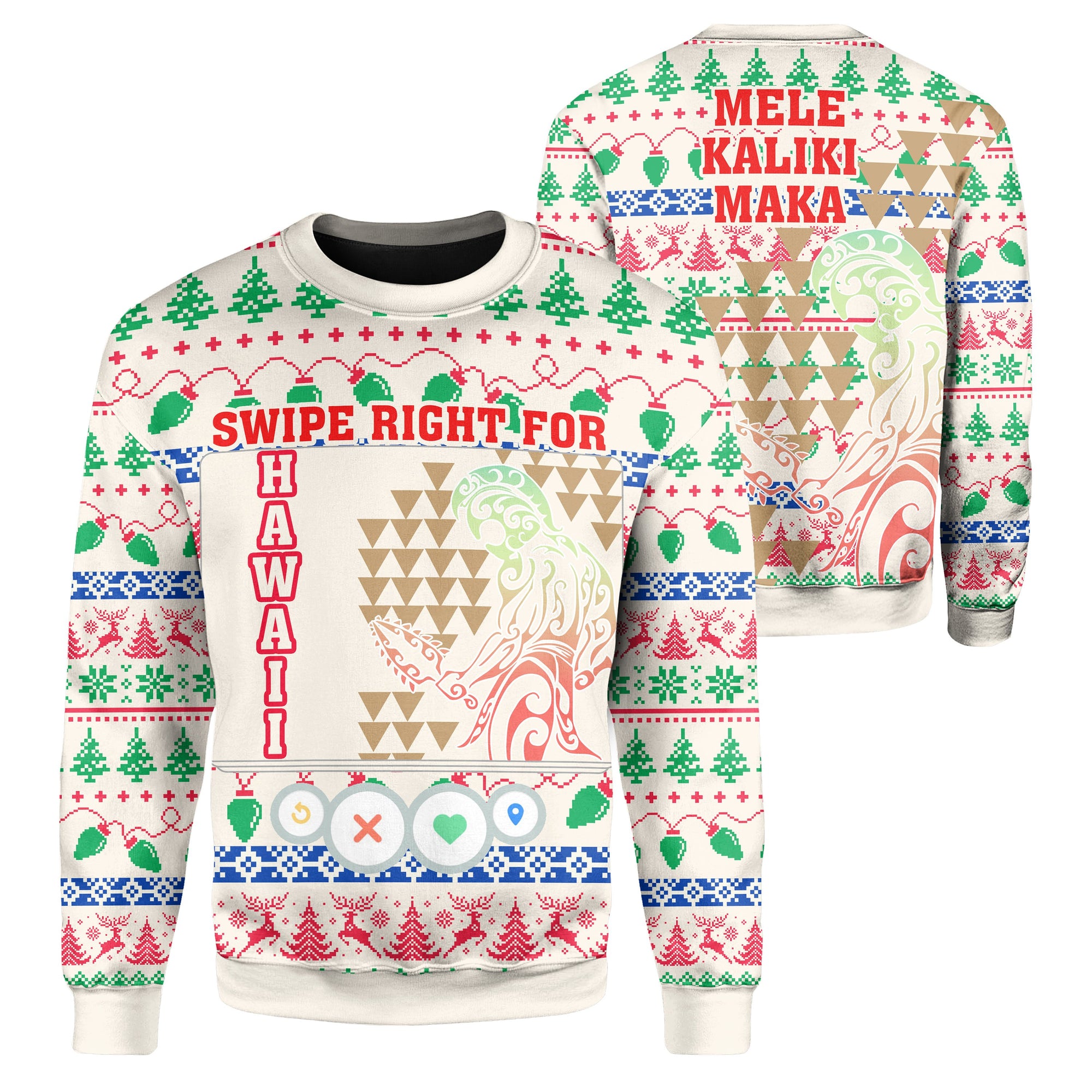 Swipe Right For Hawaii Christmas Sweatshirt Unisex Beige - Polynesian Pride