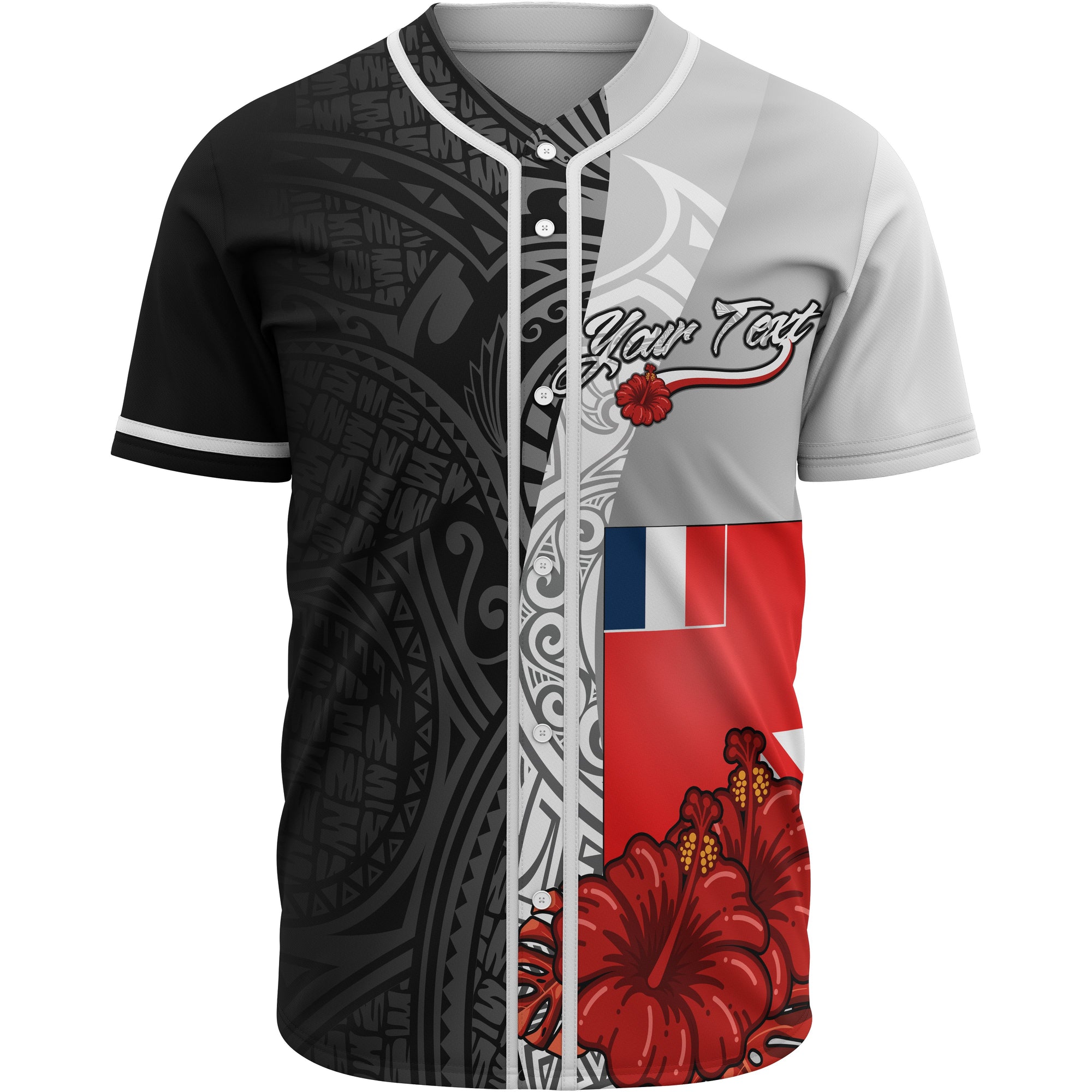 Wallis and Futuna Polynesian Custom Personalised Baseball Shirt - Coat Of Arm With Hibiscus White Unisex White - Polynesian Pride