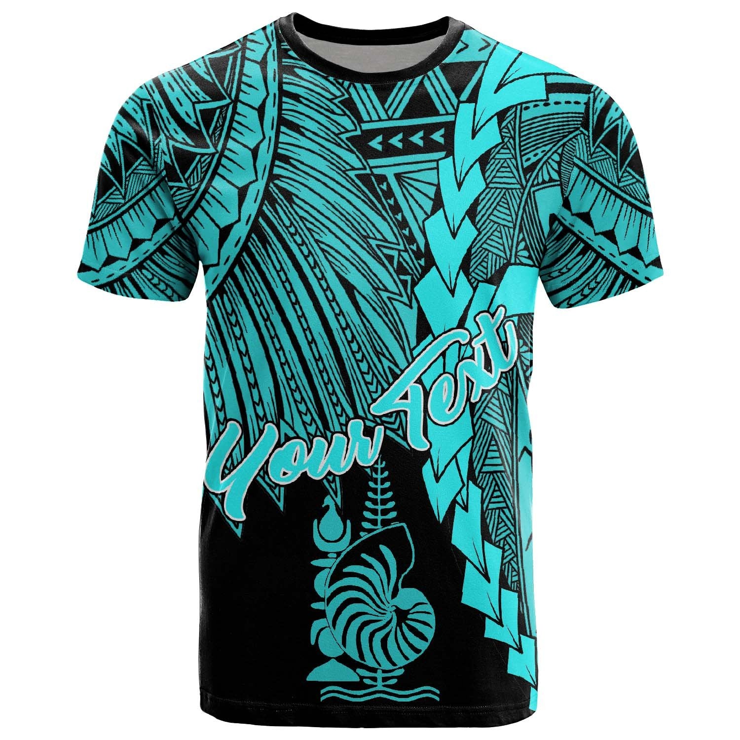 New Caledonia Polynesian Custom T Shirt Tribal Wave Tattoo Neon Blue Unisex Neon Blue - Polynesian Pride