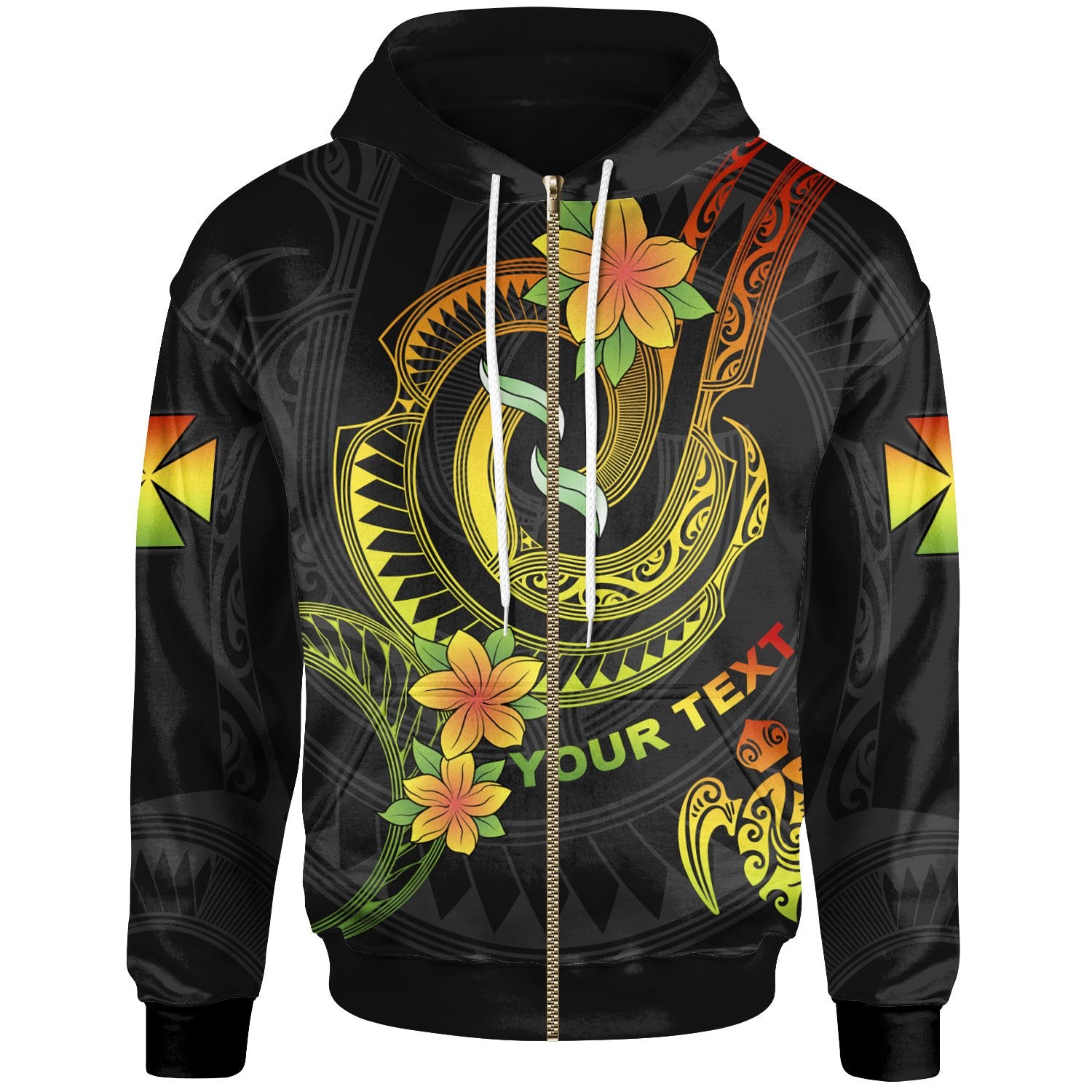 Wallis and Futuna Custom Zip up Hoodie Reggae Plumeria Flowers with Spiral Patterns Unisex Reggae - Polynesian Pride