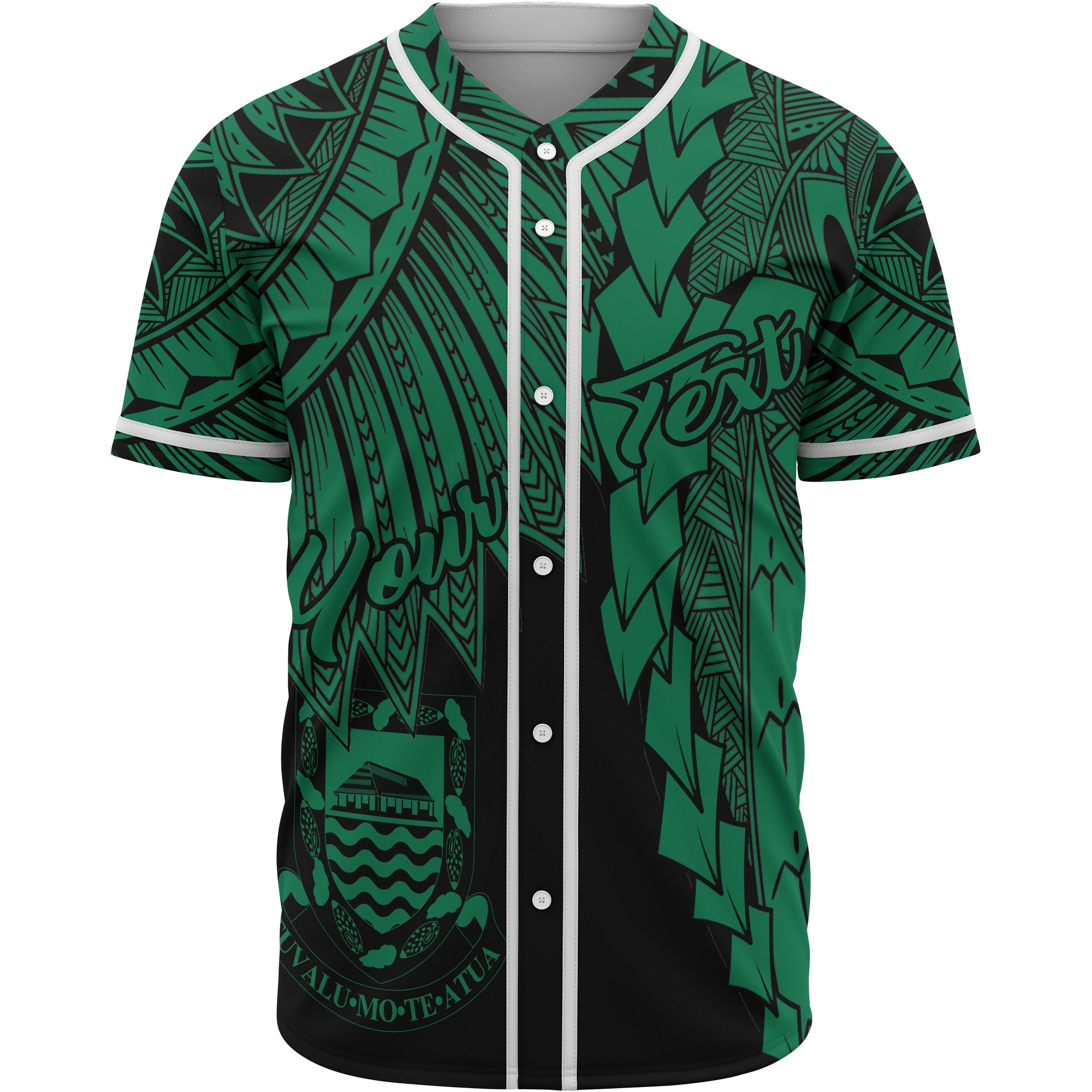 Tuvalu Polynesian Custom Personalised Baseball Shirt - Tribal Wave Tattoo Green Unisex Green - Polynesian Pride