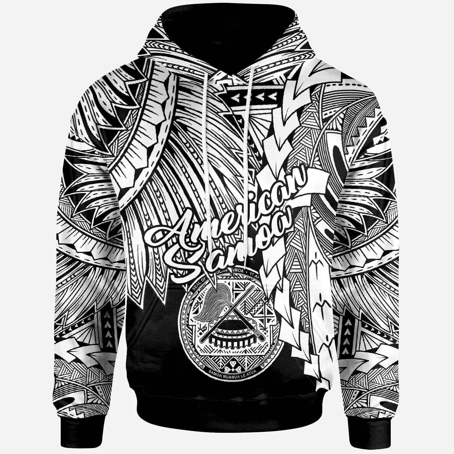 American Samoa Polynesian Hoodie Tribal Wave Tattoo White Unisex White - Polynesian Pride