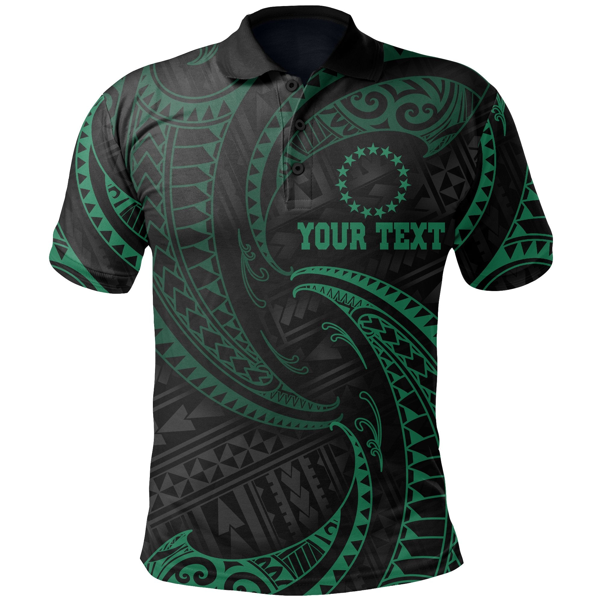 Cook Islands Polynesian Custom Polo Shirt Green Tribal Wave Unisex Green - Polynesian Pride